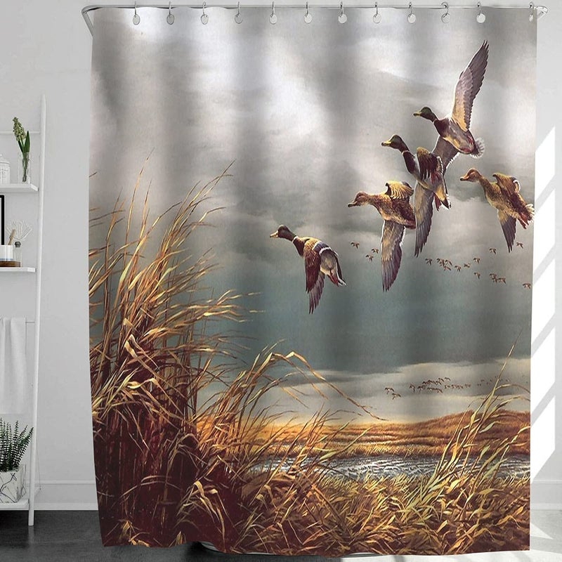 Abaysto Hunting Flying Wild Ducks Shower Curtain,Bath Curtains Bathroom Decor Sets with Hooks Shower Bath Curtain for Bathroom,Polyester Fabric Bathroom Shower Curtain - Image 2